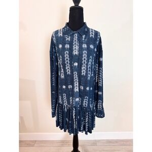Norma‎ Kamali Oversized Boyfriend Shirt Ruffle Bottom Blue Arrows XXS drop waste